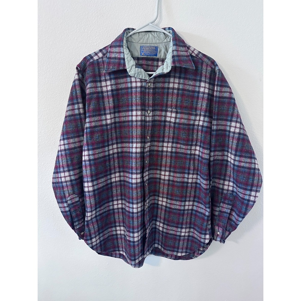Pendleton Wool Flannel Shirt Large Red Plaid Fair Vintage 70s 80s Made in USA